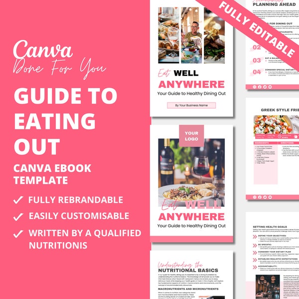 Guide to Eating Out, Nutrition eBook Template, Canva eBook, Customizable eBook Template for Health and Fitness Coaches, DFY coach content
