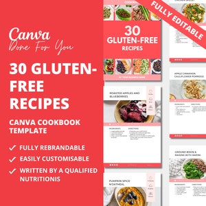 30 Gluten-Free Recipe Book Template, PLR Digital Products, Canva eBook Template, DFY Digital Products for Your Coaching Business, Editable Template, Done For You Recipe Book Template, PLR Products, PLR Canva, PLR eBook, eBook Template Canva
