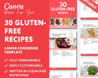 30 Gluten-Free Recipes, Cookbook Template for Health and Fitness Coaches, Recipe Book Template, White Label Recipes, Done For You Content