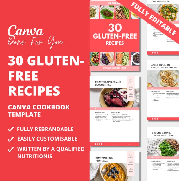 30 Gluten-Free Recipes eBook Template: PLR Canva Cookbook (Digital Product)
