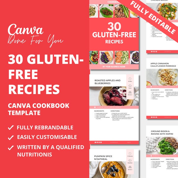 30 Gluten-Free Recipes, Cookbook Template for Health and Fitness Coaches, Recipe Book Template, White Label Recipes, Done For You Content