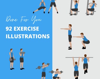 92 Male Exercise Illustrations: Fitness Clipart Bundle (PNG)