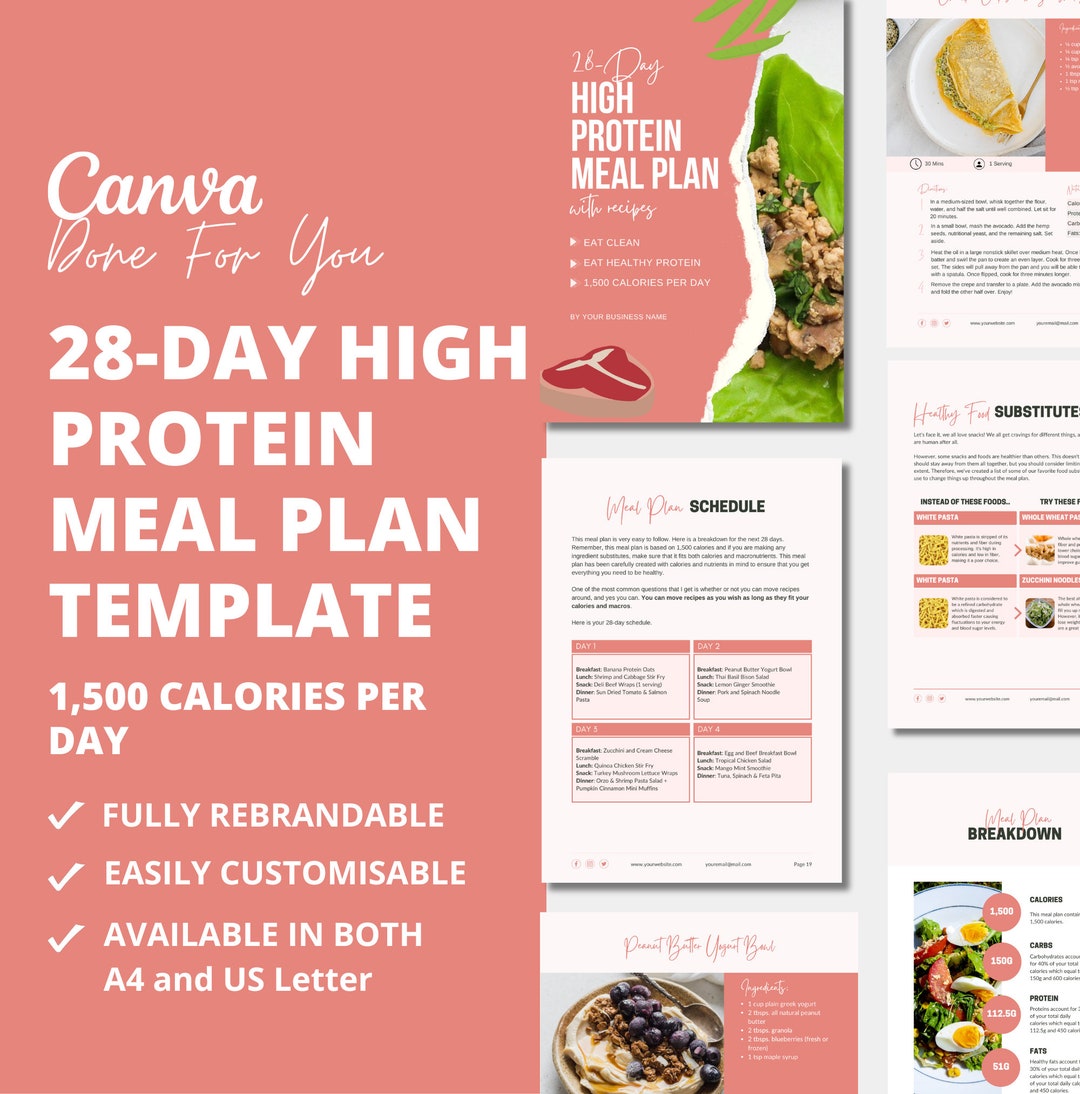 28day High Protein Meal Plan Template With Recipes, 1,500 Calories per