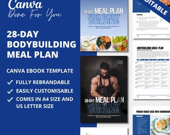 28-Day Bodybuilding Meal Plan: Canva eBook Template (PLR)