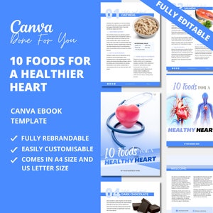 10 Foods for a Healthier Heart, Canva eBook Template, PLR Digital Product, Done For You Editable Template For Your Coaching Business, DFY