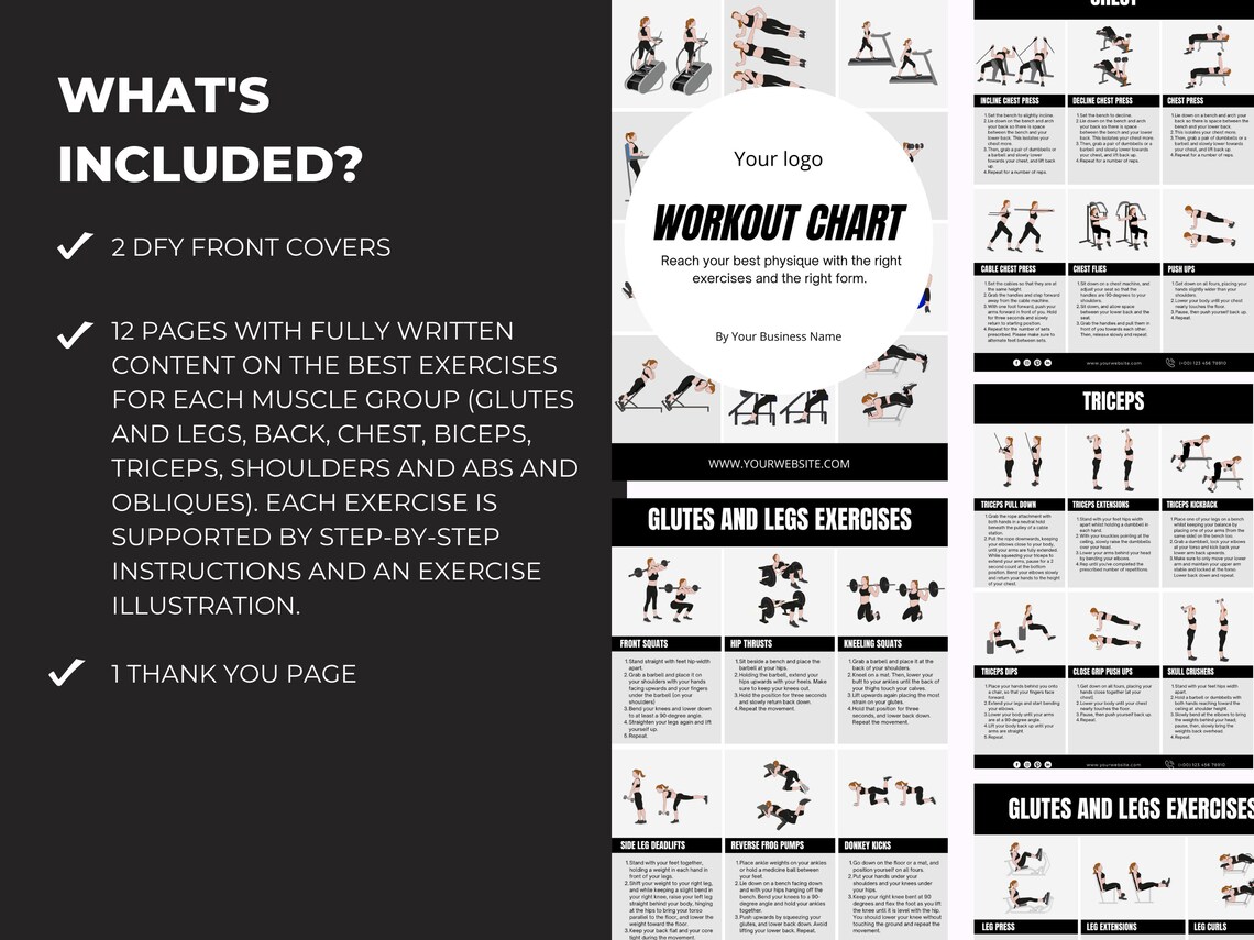 Workout Chart Exercise Chart With Exercise Illustrations and - Etsy