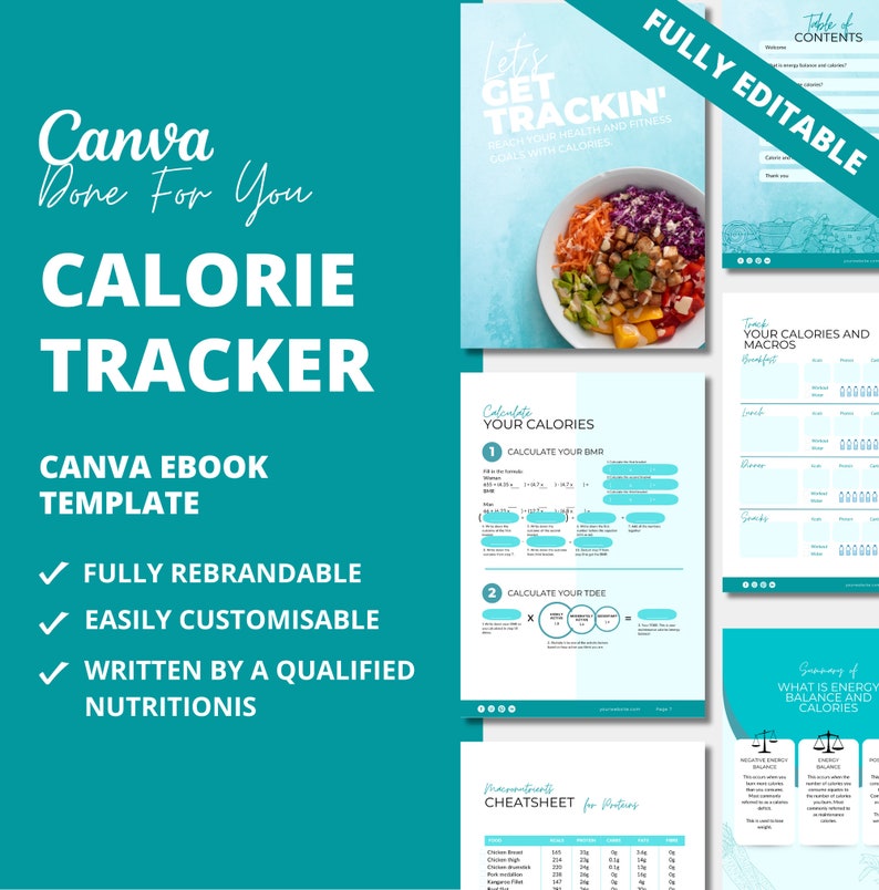 30-day Calorie tracker, Canva eBook Template, PLR Digital Products,  DFY Digital Products For Your Coaching Business,  Editable Template, Digital Template, PLR eBook, PLR Canva, eBook Template Canva, Done For You Calorie Tracker For Health and Fitness Coaches, Weight Loss template