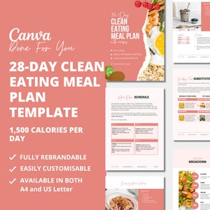 28-Day Clean Eating Meal Plan Template: Canva eBook (PLR)