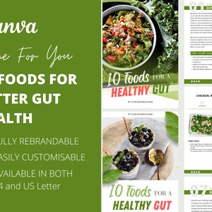 10 Foods for a Healthy Gut, Nutrition eBook Template for Health and Fitness Coaches, Canva eBook Template, Lead Magnet Template, DFY content