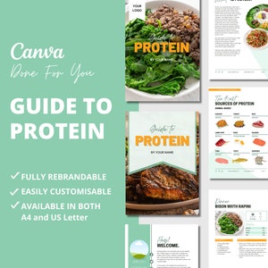 Guide to Protein, Canva nutrition eBook for health and fitness coaches, health coaching resources, Done for you nutrition template, DFY