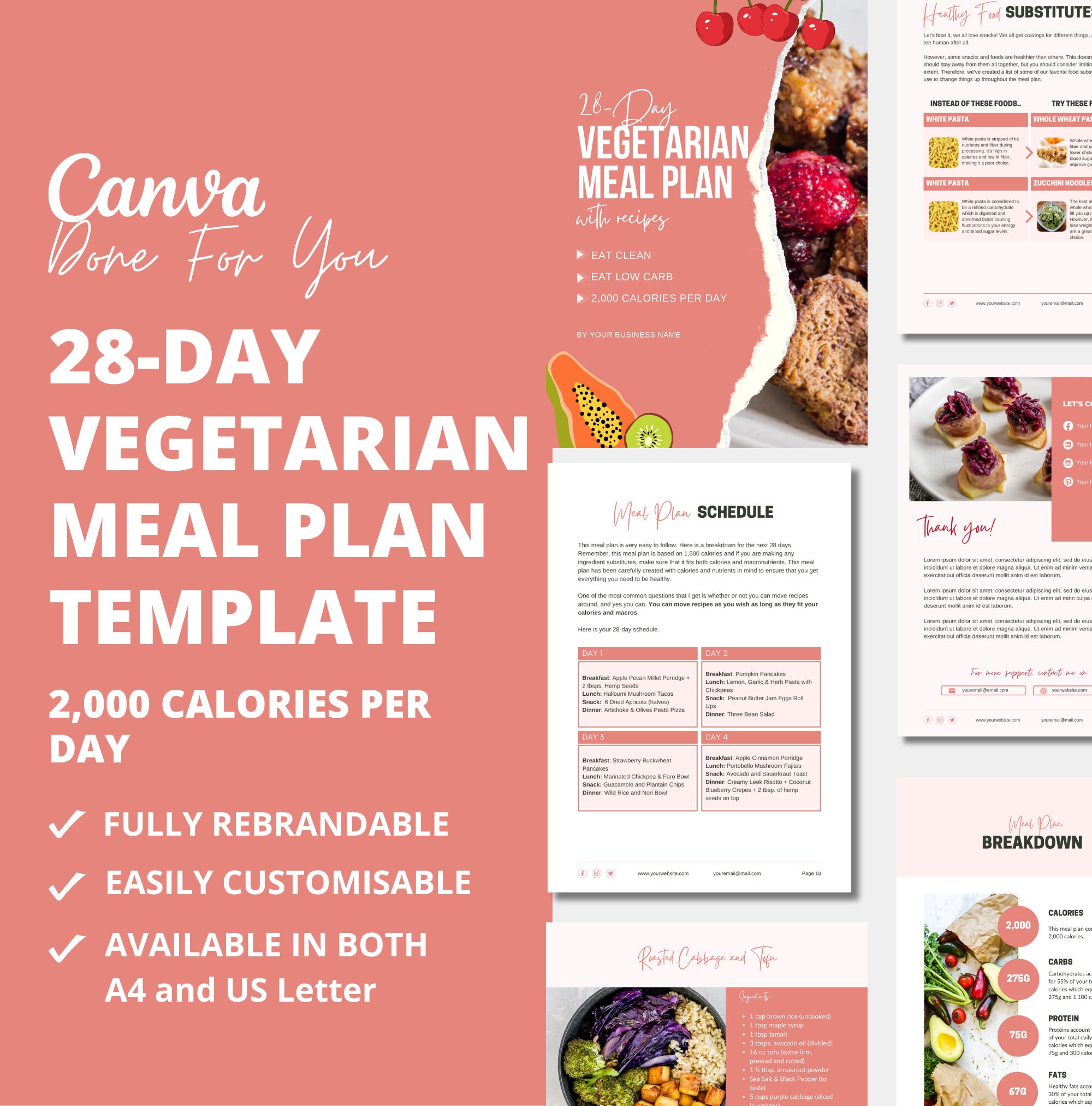 28 day Vegetarian Meal Plan Template With Healthy Recipes 2 000