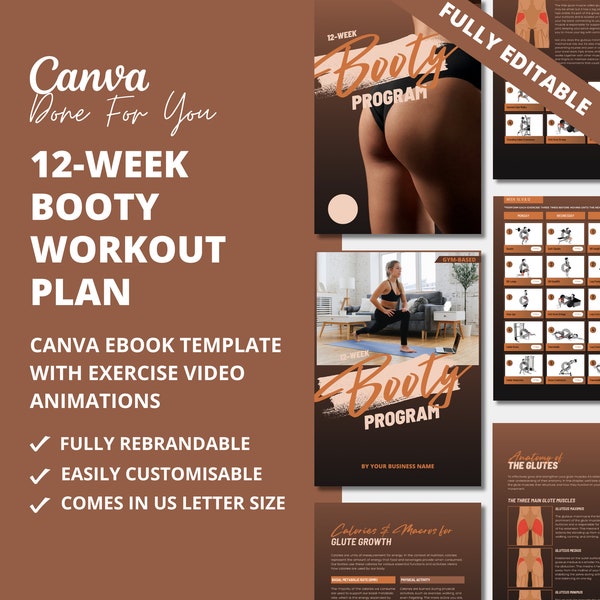 12-week Booty Program,  fitness program template for health and fitness coaches, fitness eBook template, workout template, DFY content