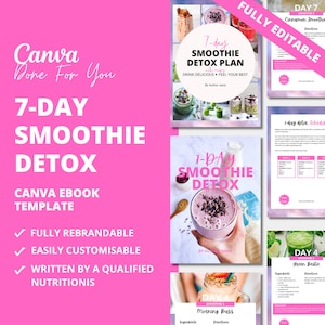7-day Smoothie Detox Plan with Recipes, Canva eBook Template, PLR Digital Products, Done For You Digital Template For Your Coaching Business