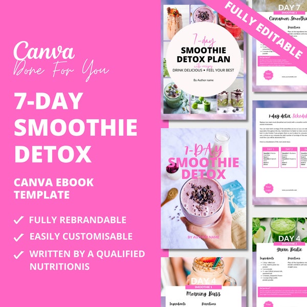 7-day Smoothie Detox Plan with Recipes, Nutrition eBook, Detox, health coaching templates for health and fitness coaches, DFY content