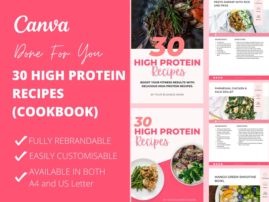 30 High Protein Recipes, Cookbook Template for Health and Fitness