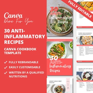 Recipe Book Template with 30 Anti-inflammatory Recipes, PLR Digital Products, Canva eBook Template, DFY Digital Products For Your Coaching