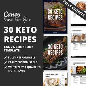 30 Keto Recipes, Recipe Template, Recipe Book Template, PLR Digital Products, Done For You Canva eBook Template For Your Coaching Business