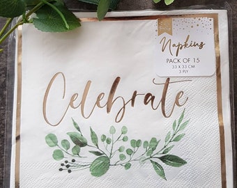 Party napkins Sage green botanical/Foliage/Eucalyptus.Pack of 15 Baby Shower/Wedding/Hen Party/Birthday/Floral/engagement party/Green&white/