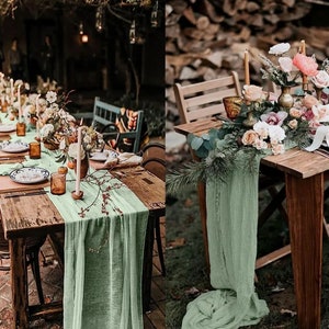 Sage green table runner,wedding, Greenery green table runner,Aisle runner, Rustic party decor,arch,gauze,banquet,table setting,centerpiece