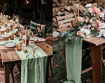 Sage green table runner,wedding, Greenery green table runner,Aisle runner, Rustic party decor,arch,gauze,banquet,table setting,centerpiece