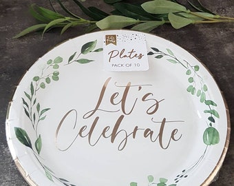 Botanical Eucalyptus paper/party plates/ Tableware/Decoration/Birthday Floral/Wedding engagement/Table decoration/Hen Party/Baby Shower/sage