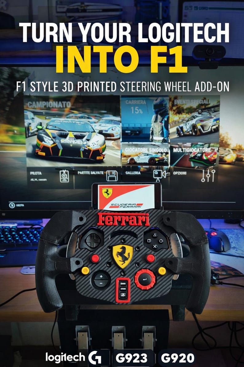 3D Printed F1 Steering Wheel Add-On for Logitech G29/G923/G920 – Sim Racing Mod image 1