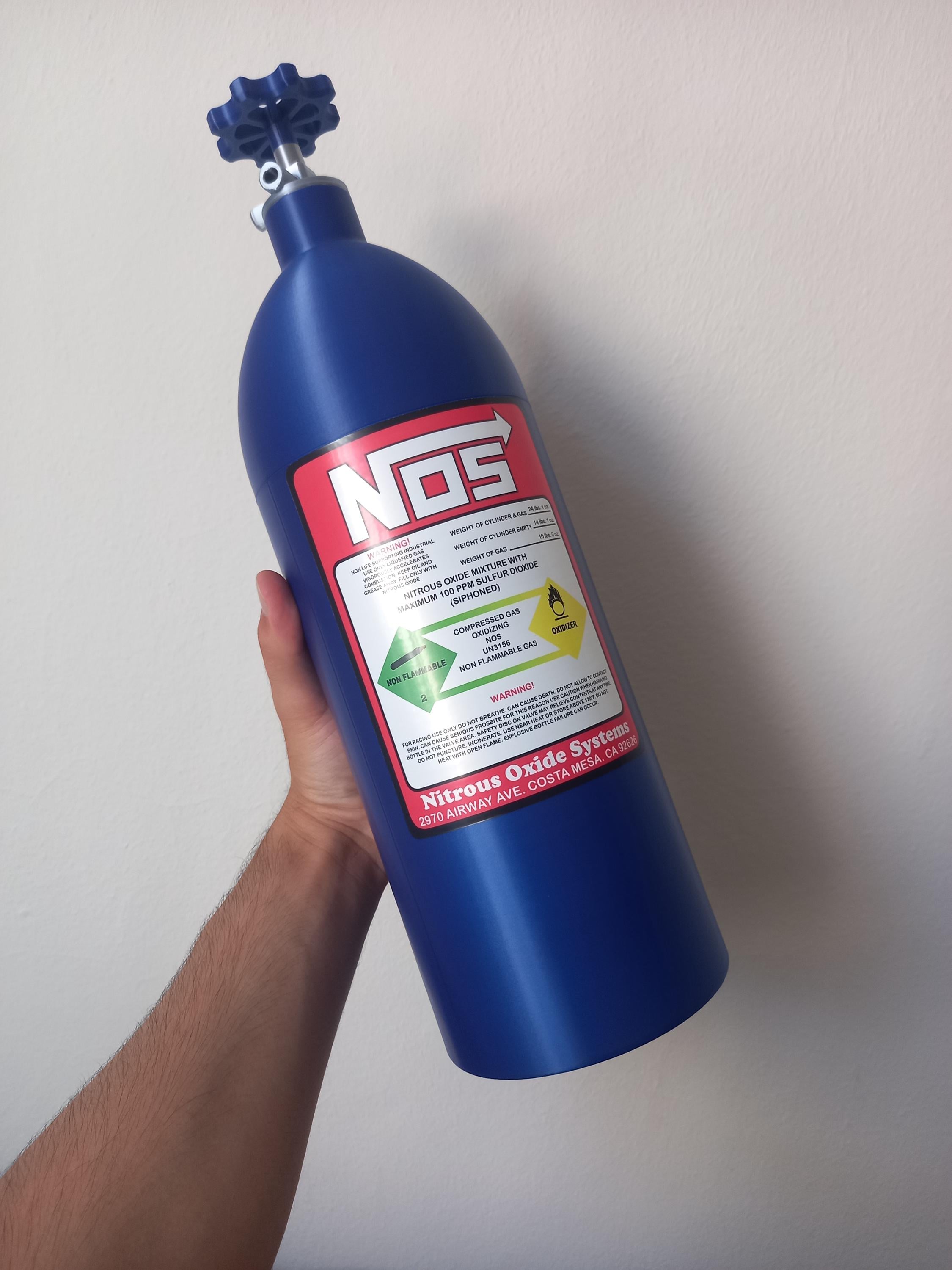 Plastic NOS Tank (for decorative purposes, not real) - Fully 3D Printed NOS Tank Storage Bottle - You can use it as a Car or Desk Accessory