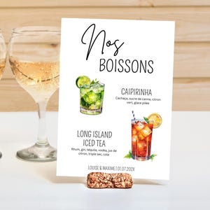 Affiche Cocktails, Affiche Cocktail Mariage à Personnaliser, Bar à Cocktails, Affiche Mariage Bar, Carte des boissons, Boissons Mariage