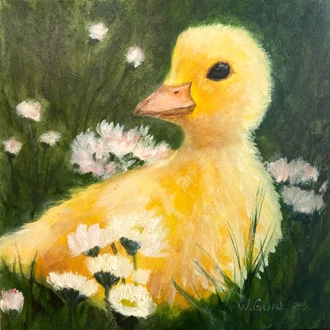 Yellow Duck Painting, Canvas Fine Art Print, Home Wall Decor