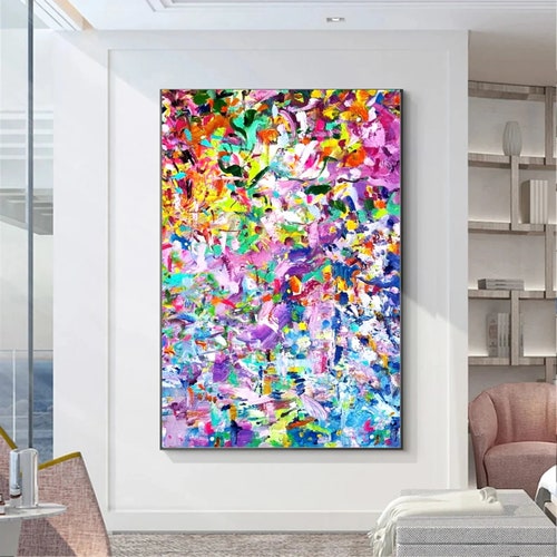 Abstract mix color Large Canvas with Embedded shops Signature, Home Wall Decor Art Collectibles