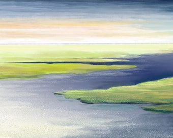 Minimalist Landscape Painting, Sea Water Blue Large Canvas| Fine Art Print, Home Wall Decor, impression, Simplicity Art Collectibles