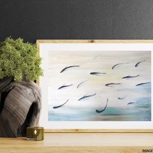 Ocean Fish Painting, Sea Water Blue Large Canvas Fine Art Print, Home Wall Decor, Animal, Simplicity Art Collectibles image 5