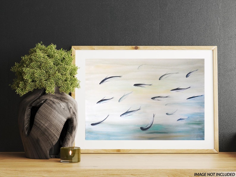 Ocean Fish Painting, Sea Water Blue Large Canvas Fine Art Print, Home Wall Decor, Animal, Simplicity Art Collectibles image 5