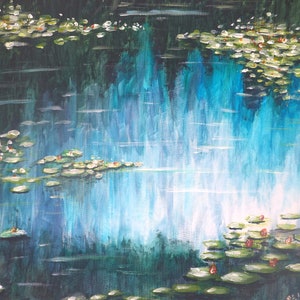 Water Lily Pond Painting, Lotus Flower Large Canvas| Fine Art Print, Home Wall Art Decor, Impression, Simplicity Art Collectibles