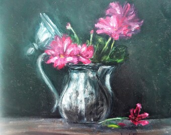 Flowers in Glass Vase Painting, Still Life Canvas| Fine Art Print, Home Wall Decor, Art Collectibles