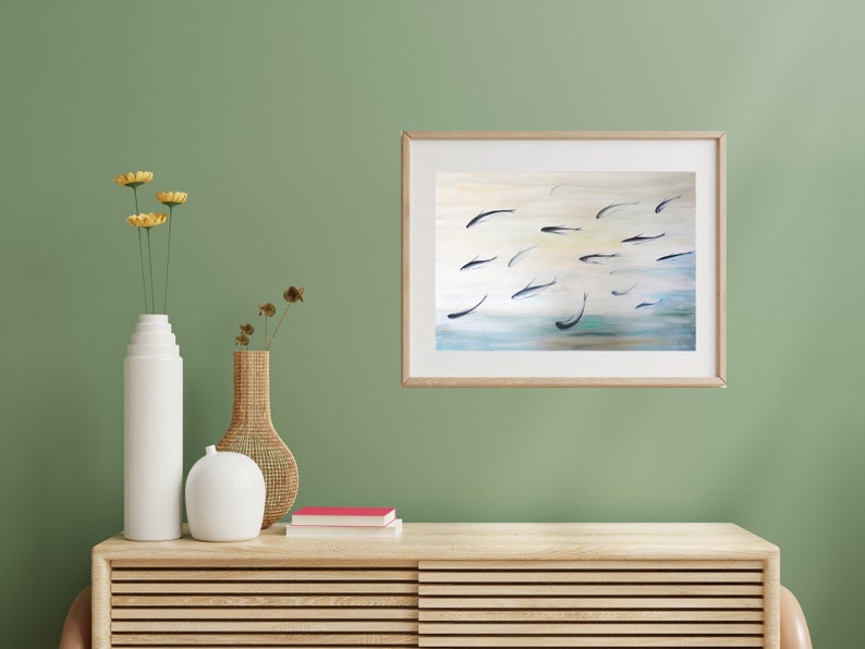 Ocean Fish Painting, Sea Water Blue Large Canvas Fine Art Print, Home Wall Decor, Animal, Simplicity Art Collectibles image 6