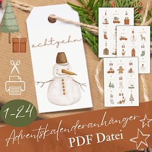 自分で印刷するアドベント カレンダー番号、アドベント カレンダー番号 1 ～ 24、クリスマス カレンダー PDF、DIY ダウンロード、クリスマス番号アドベント レッド