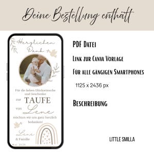 Tarjeta digital de agradecimiento por bautizo con foto, tarjeta electrónica boho arcoíris | Mensaje de agradecimiento por bautizo para niña por WhatsApp | Gracias por las felicitaciones por la celebración del bautizo imagen 4