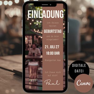 Uitnodiging jarige man, digitale uitnodigingskaart WhatsApp verjaardagsfeestje, eCard Canva sjabloon, verjaardagsuitnodiging mannen koppels feest