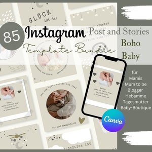 Instagram Template Baby, Boho Bundle social media post, 85 templates for Instagram post and stories, German Mom and Baby Canva templates