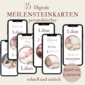 Cartes numériques personnalisées pour les étapes importantes, cartes mémoire avec photo, cartes mensuelles Boho, étapes importantes de la première année, cartes pour la naissance