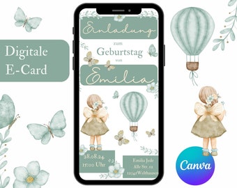 Digital invitation children's birthday fairy, personalized e-card girls birthday, birthday invitation WhatsApp, electronic invitation