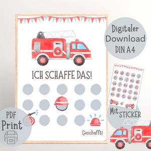 Tableau de récompenses pompiers, plan de récompenses pour enfants pompiers, plan de motivation, système de récompenses PDF pour impression DIN A4, Montessori