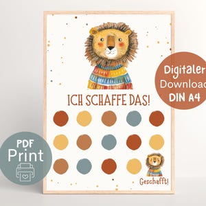Belohnungsplan Löwe, Belohnungstafel Junge, Motivation Kind, Belohnungssystem PDF zum Ausdrucken DIN A4, Montessori Tafel, Plan Kinderzimmer
