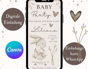 Invitación para baby shower, tarjeta digital, tarjeta personalizada para futura mamá, plantilla de WhatsApp
