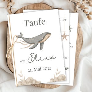 Folleto de bautismo | Folleto de bautismo para la iglesia, personalizable con diseño de ballena.