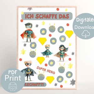 Piano di ricompensa per supereroi bambini PDF, tabella di motivazione da stampare, piano di attività per asilo nido scuola elementare, piano di rinforzo per bambini, tabella di ricompensa