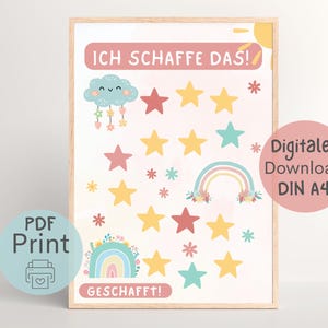 Tabla de recompensas arcoíris, plan de recompensas estrellas, plan de refuerzo infantil, sistema de recompensas PDF para imprimir DIN A4, tablero Montessori niña