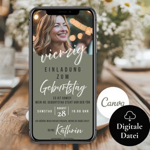 Convite digital 40 anos mulher | eCard personalizado para festa de aniversário | Cartão de convite 30º 50º, modelo de convite de aniversário com foto