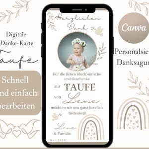 Carte de remerciement baptême arc-en-ciel, merci avec photo, merci pour les félicitations pour le baptême d'une fille, merci via WhatsApp, eCard carte baptême bohème